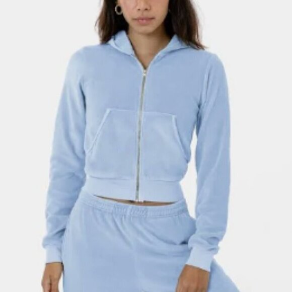 Forever 21 Jackets & Blazers - Light blue cropped zip up hoodie velvet